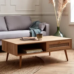 sweeek Tavolino scandinavo in vimini, 1 cassetto