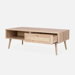 sweeek Tavolino scandinavo in vimini, 1 cassetto