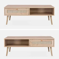 sweeek Tavolino scandinavo in vimini, 1 cassetto