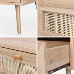 sweeek Tavolino scandinavo in vimini, 1 cassetto