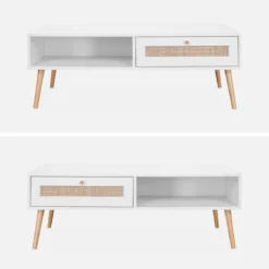 Tavolino scandinavo in vimini, 1 cassetto