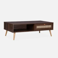 Tavolino scandinavo in vimini, 1 cassetto