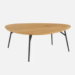 sweeek Tavolino triangolare con gambe in metallo nero e effetto rovere