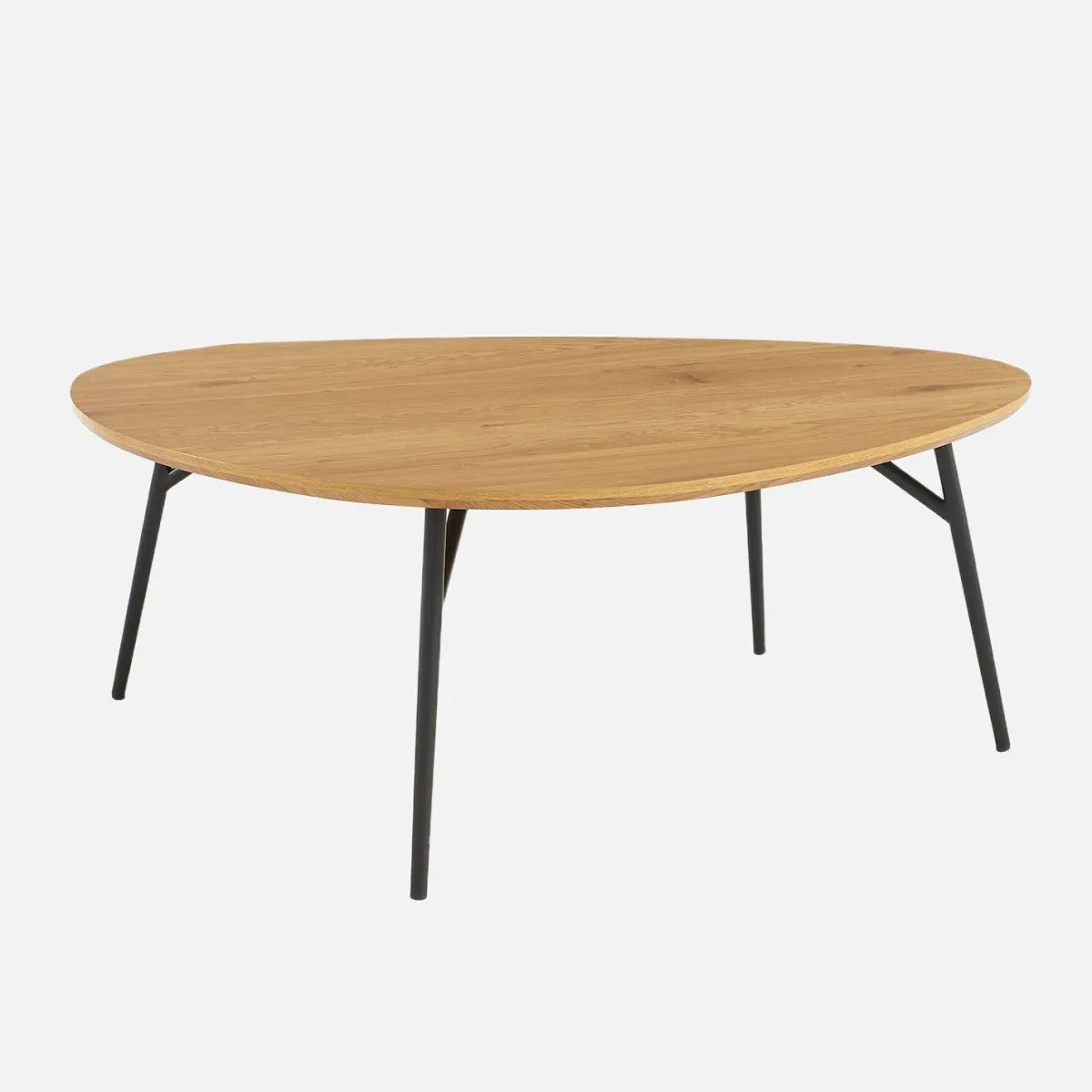 sweeek Tavolino triangolare con gambe in metallo nero e effetto rovere