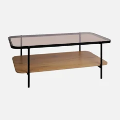sweeek Tavolino vintage in metallo nero con piano in vetro