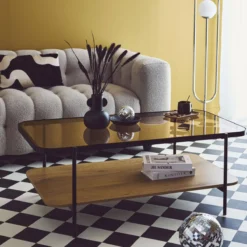 sweeek Tavolino vintage in metallo nero con piano in vetro