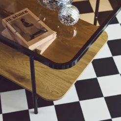 sweeek Tavolino vintage in metallo nero con piano in vetro