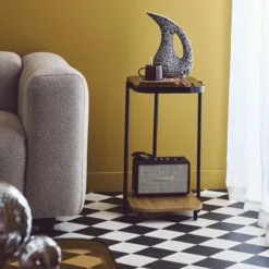sweeek Tavolino vintage in metallo nero con piani in vetro