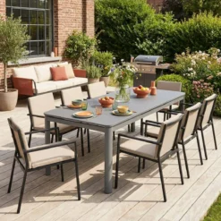 sweeek Tavolo da giardino allungabile in alluminio, 8 posti