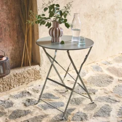 sweeek Tavolo da giardino bistrot pieghevole in acciaio, 2 posti, Ø60cm