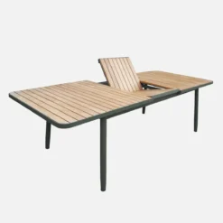 sweeek Tavolo da giardino estensibile in legno, struttura in alluminio, 10 posti