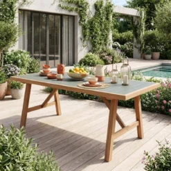 Tavolo da giardino in legno di acacia e alluminio, 8 posti