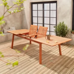sweeek Tavolo da giardino rettangolare allungabile in legno, 12 posti