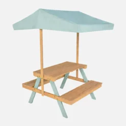 sweeek Tavolo da picnic in legno per bambini con ombrellone, 2 posti