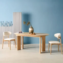 Tavolo da pranzo ovale allungabile in legno di hevea e impiallacciatura di rovere 6-8 posti
