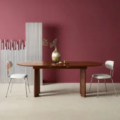Tavolo da pranzo ovale allungabile in legno di hevea e impiallacciatura di rovere 6-8 posti