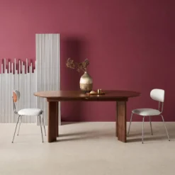Tavolo da pranzo ovale allungabile in legno di hevea e impiallacciatura di rovere 6-8 posti