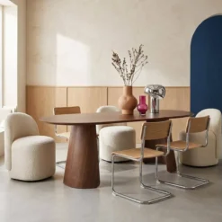 sweeek Tavolo da pranzo ovale decorato in legno, 8 posti