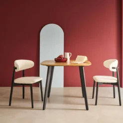 Tavolo da pranzo quadrato effetto legno con gambe in metallo nero 4 posti
