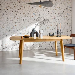 sweeek Tavolo da pranzo rettangolare allungabile 160 - 210 cm, rivestito in rovere e metallo