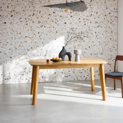 sweeek Tavolo da pranzo rettangolare allungabile 160 - 210 cm, rivestito in rovere e metallo