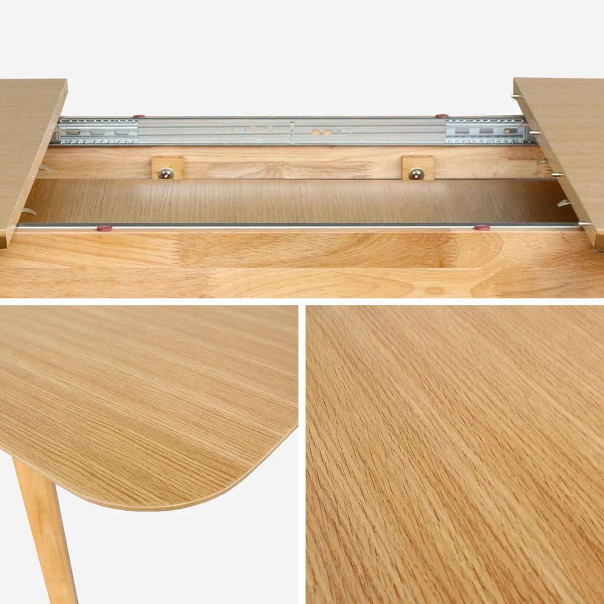 sweeek Tavolo da pranzo rettangolare allungabile 160 - 210 cm, rivestito in rovere e metallo