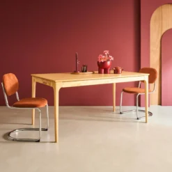 sweeek Tavolo da pranzo rettangolare allungabile in legno di hevea e impiallacciatura di frassino 6-8 posti