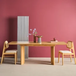 Tavolo da pranzo rettangolare allungabile in legno di hevea e impiallacciatura di rovere 6-8 posti