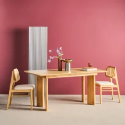 Tavolo da pranzo rettangolare allungabile in legno di hevea e impiallacciatura di rovere 6-8 posti
