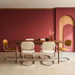 Tavolo da pranzo rettangolare allungabile in legno di hevea e impiallacciatura di frassino 6-8 posti