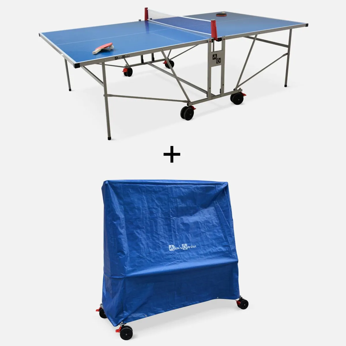 sweeek Tavolo ping pong per esterni pieghevole con 2 racchette e 3 palline + copertura in PVC