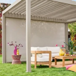 Tenda laterale avvolgibile alluminio e textilene per pergola, 4m