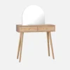 sweeek Toeletta trucco con specchio arrotondato in legno intrecciato e 2 cassetti