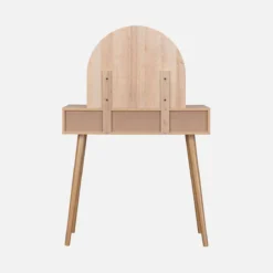 sweeek Toeletta trucco con specchio arrotondato in legno intrecciato e 2 cassetti