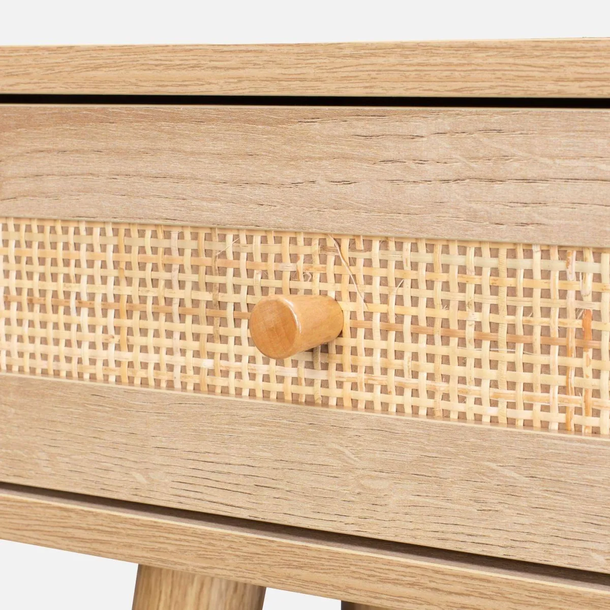 sweeek Toeletta trucco con specchio arrotondato in legno intrecciato e 2 cassetti
