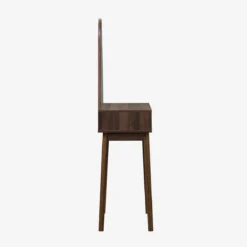sweeek Toeletta trucco decorato in legno, specchio rotondo e 1 cassetto, 60cm