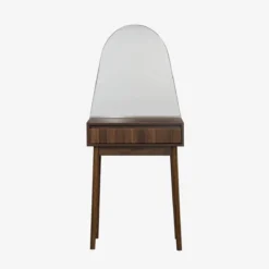 sweeek Toeletta trucco decorato in legno, specchio rotondo e 1 cassetto, 60cm