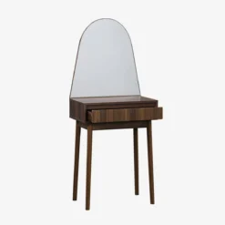 sweeek Toeletta trucco decorato in legno, specchio rotondo e 1 cassetto, 60cm