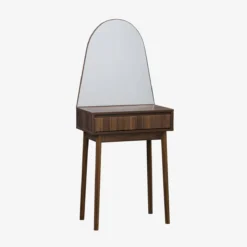 sweeek Toeletta trucco decorato in legno, specchio rotondo e 1 cassetto, 60cm